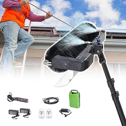 Automatic Solar Panel Cleaning Brush with Adaptive Head, Dry/Wet Switchable, Lightweight, Dual Power, for Efficient Maintenance,3.5M/11.4Ft
