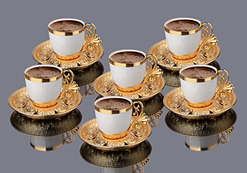 Mr Zoni Porcelain Turkish Greek Arabic Coffee Espresso Demitasse Cup Saucer Spoon Set (White - Gold) #TOP29