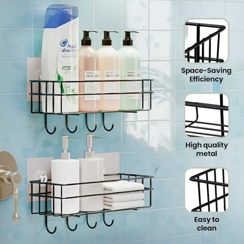 Image of WonderStand SHELFIE Plus (Set of 1) | Multipurpose Bathroom Shelf Rack, GI Steel (Set of 2) with Hooks Bathroom Shelf Rack Storage Accessories Organizer