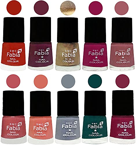 Image of SMC Fabia ALL IN ONE (PACK OF 10), Long Lasting Glossy Nail Polish, 6 ml Each, All Vibrant Colours,01854