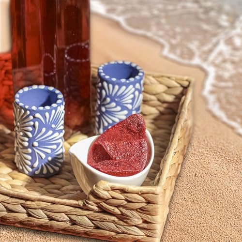 Image of Talavera Shot Glasses Set of 4 Authentic Mexican Tequila Shot Glasses - Hand-painted - 2 Oz (White Brushstroke Blue Background)