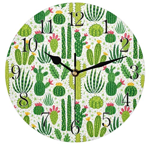 Horloge murale ronde silencieuse TropicalLife à motif cactus vert pour salon