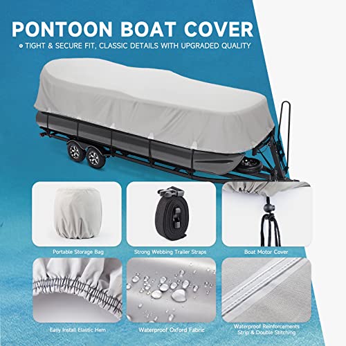 Gotruth Upgraded Waterproof Pontoon Boat Cover 800D Trailerable Pontoon Boat Cover With Pu Coating Sun-Proof Fade-Resistant Heavy Duty Marine Grade Oxford Cloth Material (22Ft-24Ft) #TOP2