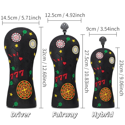 777 Playing Cards Funny Headcover - PU Leather Golf Club Cover with Embroidered Finish, Set Fits Driver Fairway Hybrid Woods (Black-Hybrid) - image 6
