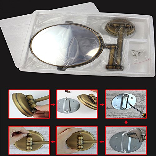 Kihappy 360° Swivel Extendable Bathroom Two-Sided Wall Mount Magnification Mirror (Brass, 8'', 3x Magnify)