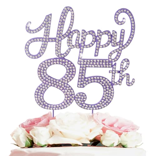 LASKYER Happy 85th Birthday Decorations,85th Birthday Purple Rhinestone Cake Topper - Cheers to 85 Years Old Bday Party Metal Sparkly Cake Centerpieces Sign.