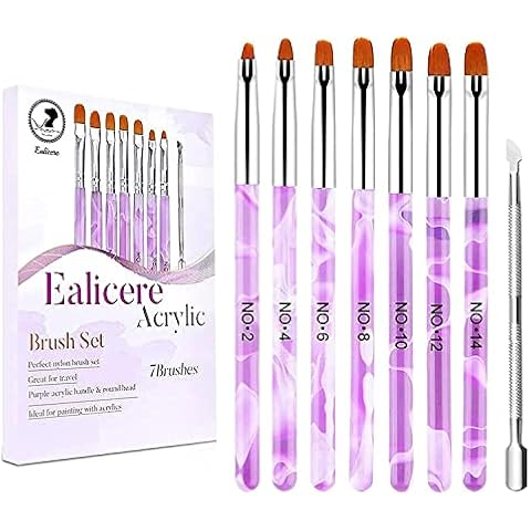 Pinselset 7-teilig für Nailart mit 1 Stück Nagelhautschieber,Nägel Pinsel UV-Gel Pinselset Cover
