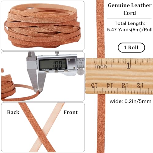 GORGECRAFT 5M Genuine Leather Strips String 5mm Wide Cowhide Leather Strap Rope 1mm Thick Flat Leather Cord Braiding Thread for Bracelets Jewelry Making Collars Guitar Belts Boot Lace DIY Craft, Peru - Image 2