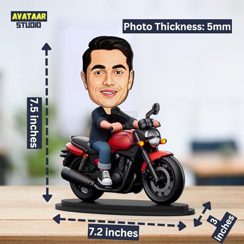 Image of Personalized Gift for Wife, Husband, Girlfriend, Boyfriend, Friends Character Caricature Photo Frame Unique Design Customized Gift for Friends & Family (BIKE RIDER) (7 INCHES)