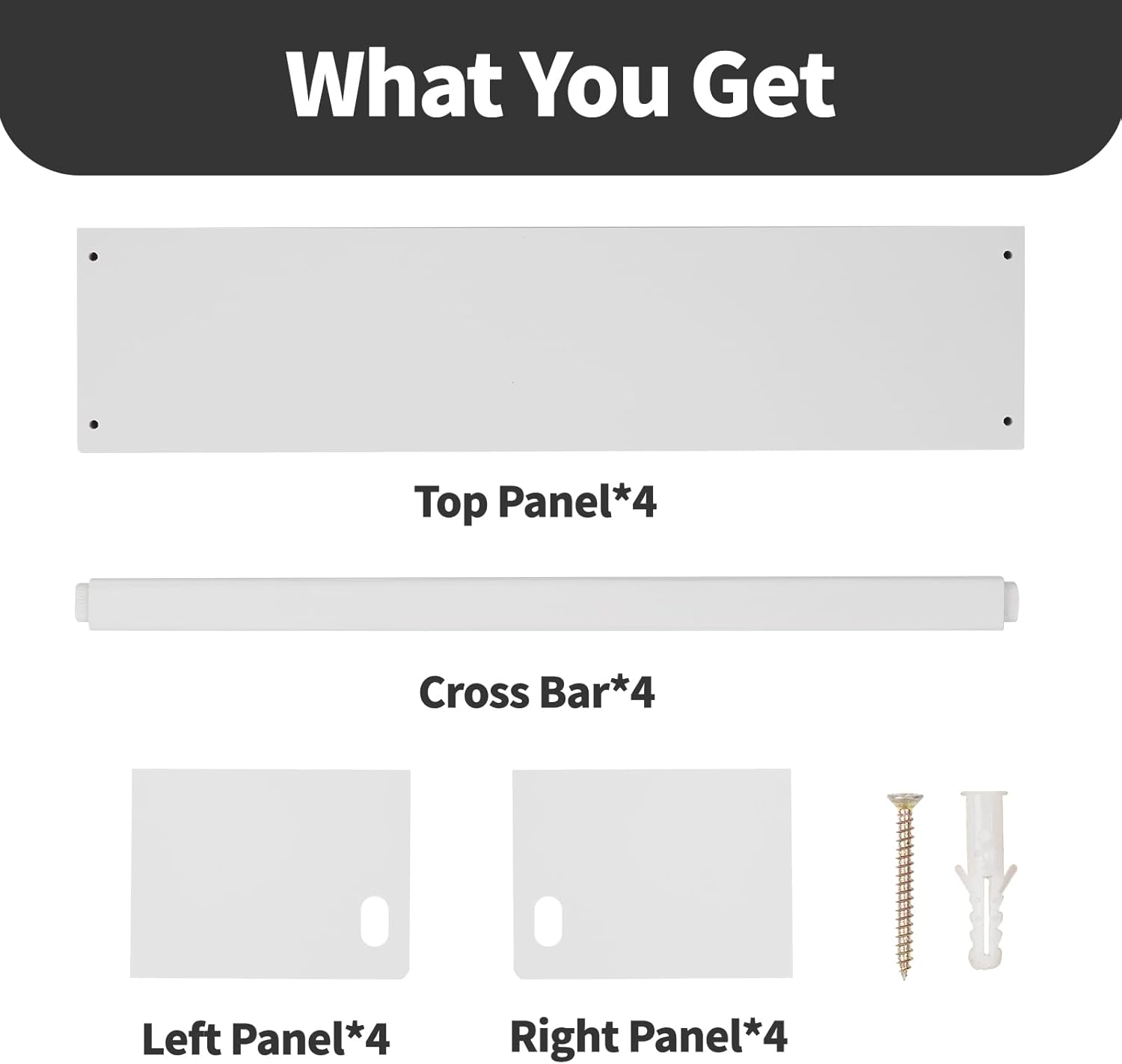 Floating Shelves - Wall Mounted Storage Shelves for Bathroom, Kitchen, Living Room and Bedroom, Natural Pine Wood, with Side Panels and Cross Bar (Set of 4) (White, 16.5")