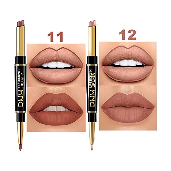 6Pcs-Lip-Liner-and-Lipstick-SetDNM-Double-Head-Matte-Mat-Lipstick-24H-Lip-Liner-2-in-1-Makeup-Set-for-Black-Women-Waterproof-Long-Lasting-24-All-Day-Dark-Red-Lipstick-Matte-Gift-Kit-with-Lipliner evpct 6Pcs Lip Liner and Lipstick Combo Set, DNM 2-in-1 Waterproof Lipstick and 24H Lip liner Set for Women, Antique Rose Chestnut Nude Dark Brown Matte Lipstick Pen with Lip Liner Set Long Lasting 24