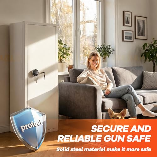 Image of Bonusall 12-15 Gun Safe for Rifles, Large Rifle Safe for 9 Rifles & 4 Pistols with Digital Keypad, Anti-Pry Steel Cabinet, Adjustable Shelves & Dual Alarm for Home-White