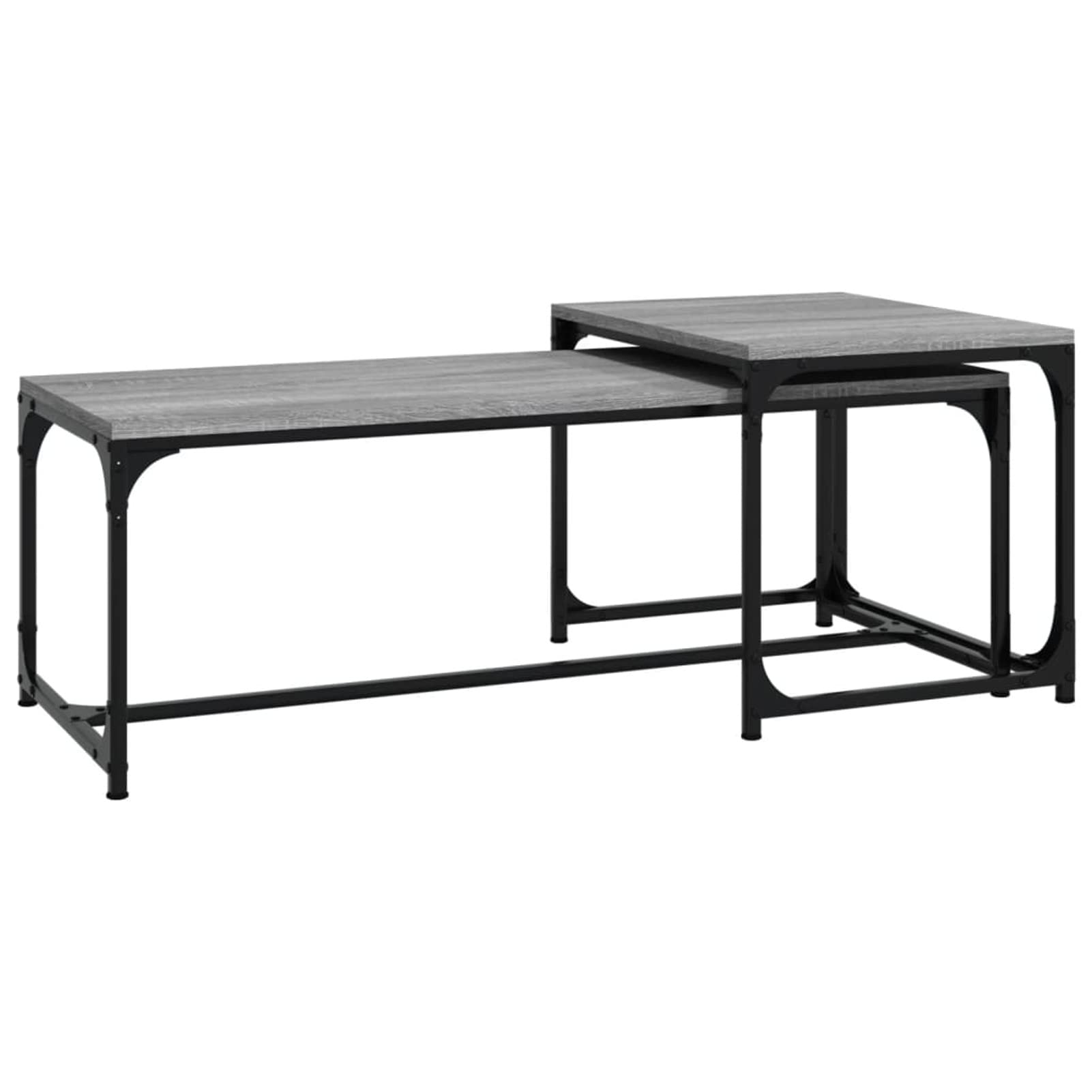 2 szt. Szary wielowarstwowy drewniany sonoma, stolik do salonu, z półkami, niski, prostokątny, nowoczesny design, stolik kawowy, herbata, salon, wystrój domu
