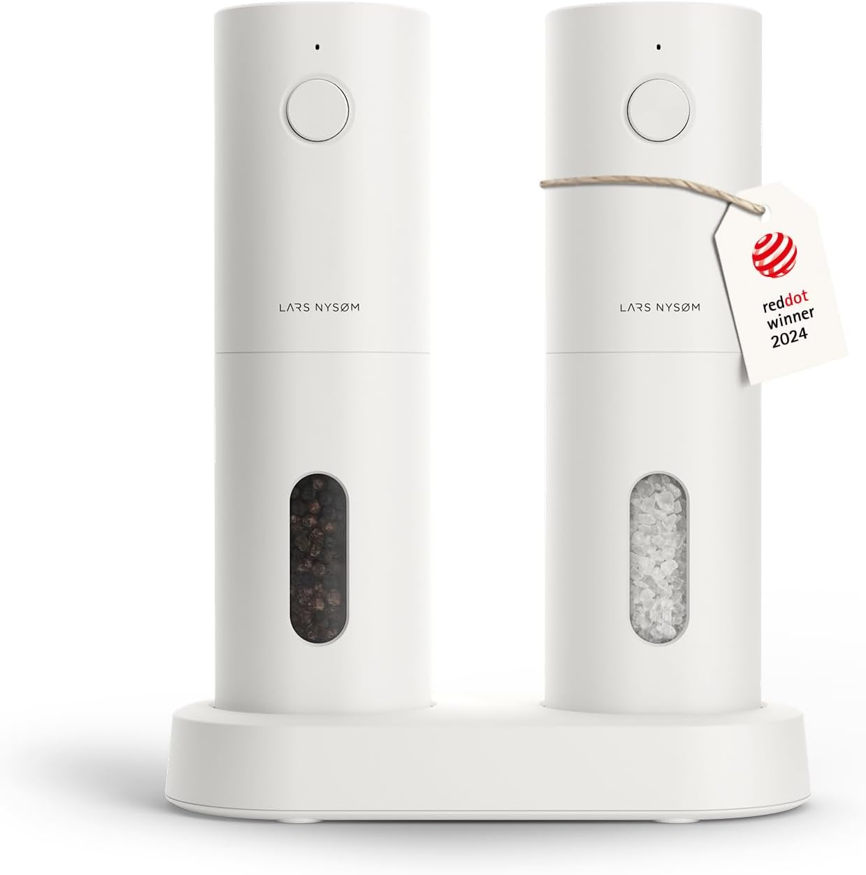 Product image of LARS NYSØM Electric Salt and Pepper Grinder Set, USB Rechargeable, Automatic Salt and Pepper Mills, Spice Shakers Refillable with LED Light, Adjustable Coarseness, Ceramic Grinder (Pure White)