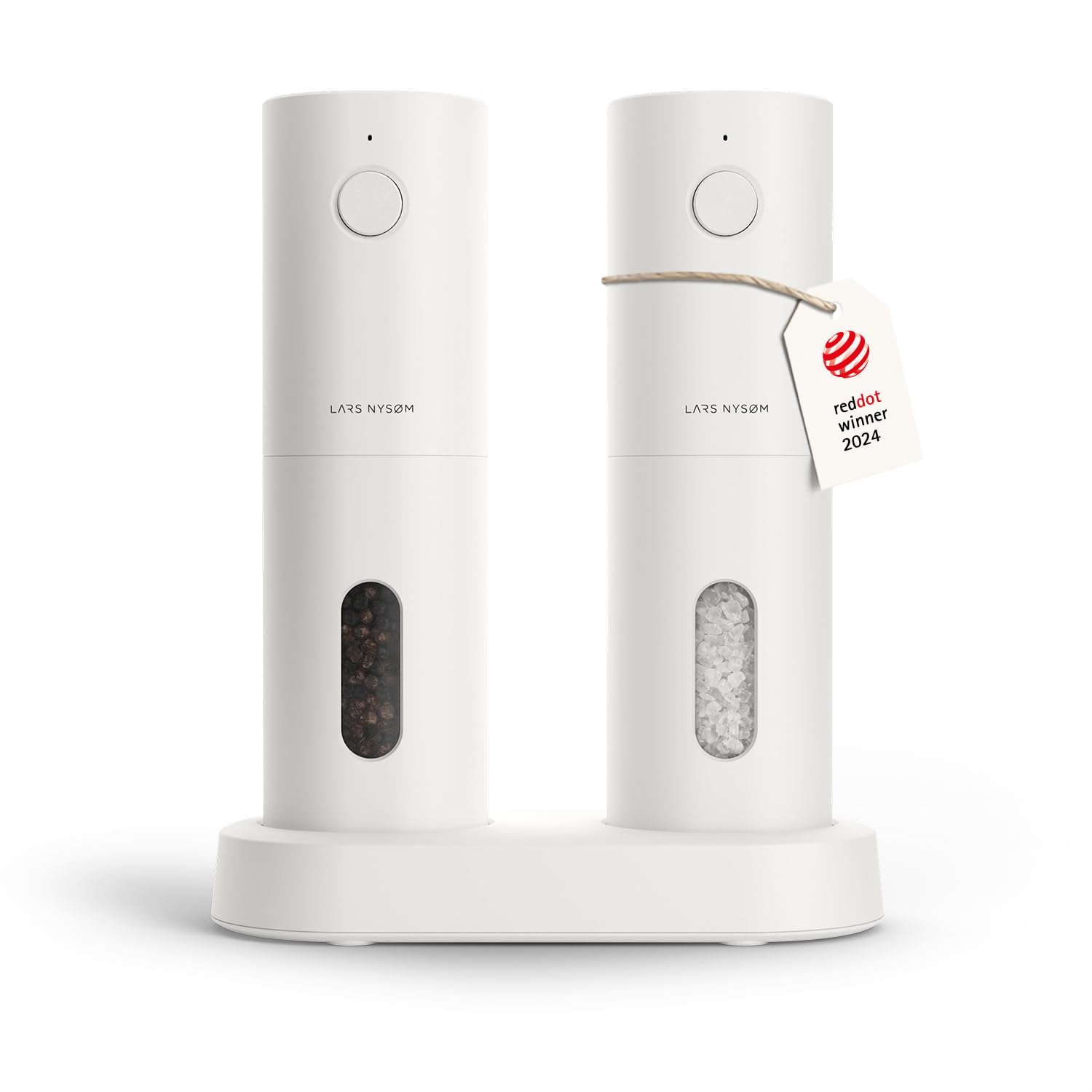 LARS NYSØM Electric Salt and Pepper Grinder Set I Automatic Salt and Pepper Mills with Adjustable Ceramic Grinder I USB Rechargeable Electric Spice Mill Set (Pure White)