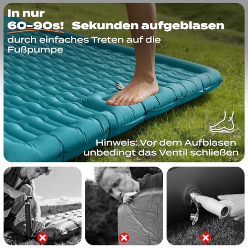 RUMBALUXY Isomatte Camping mit Fußpumpe & Kissen – 12cm Dicke, Reißfestes 50D Nylon – Ultraleicht Luftmatratze für Wandern, Rucksackurlaub… – Ansicht 5