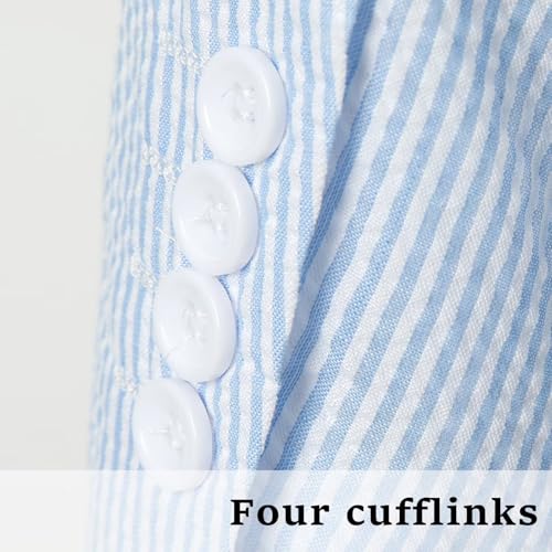 Wehilion Blue Seersucker Suits 2 Piece Casual Summer Beach Men Suits Wedding Grooms Jacket Pants Striped Suit Set3