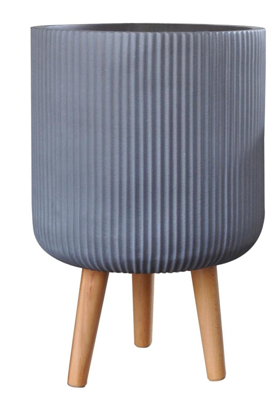 IDEALIST 26cm Large Indoor Plant Pot for Trees | Fluted Grey Reinforced Stone Planter with Legs| Flower Pot Cover D26 H46 cm, 15 litres