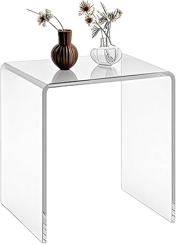 Mesa auxiliar de acrílico transparente transparente con bordes redondeados, mesa pequeña compacta de 18 pulgadas de alto, mesa auxiliar de acrílico