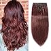 S-noilite 22Inch Clip in Hair Extensions Double Weft 100% Remy Human Hair Dark Auburn Long Thick Silky Straight Full Head 8pcs 18 Clips Clip on Brazilian Hair For Women 160g #33