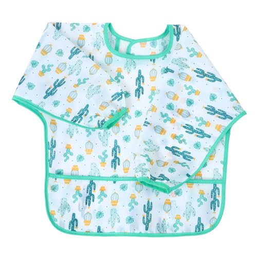 Holibanna Babero De Manga Larga Para Reutilizable y Lavable Protección Completa Para Comer Diseño De Cactus Para Pequeños