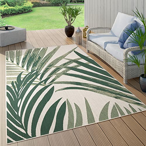 Paco Home Tropical Outdoor Rug Palm Tree & Jungle Design Flatweave in Green Beige, Size: 4' x 5'7'