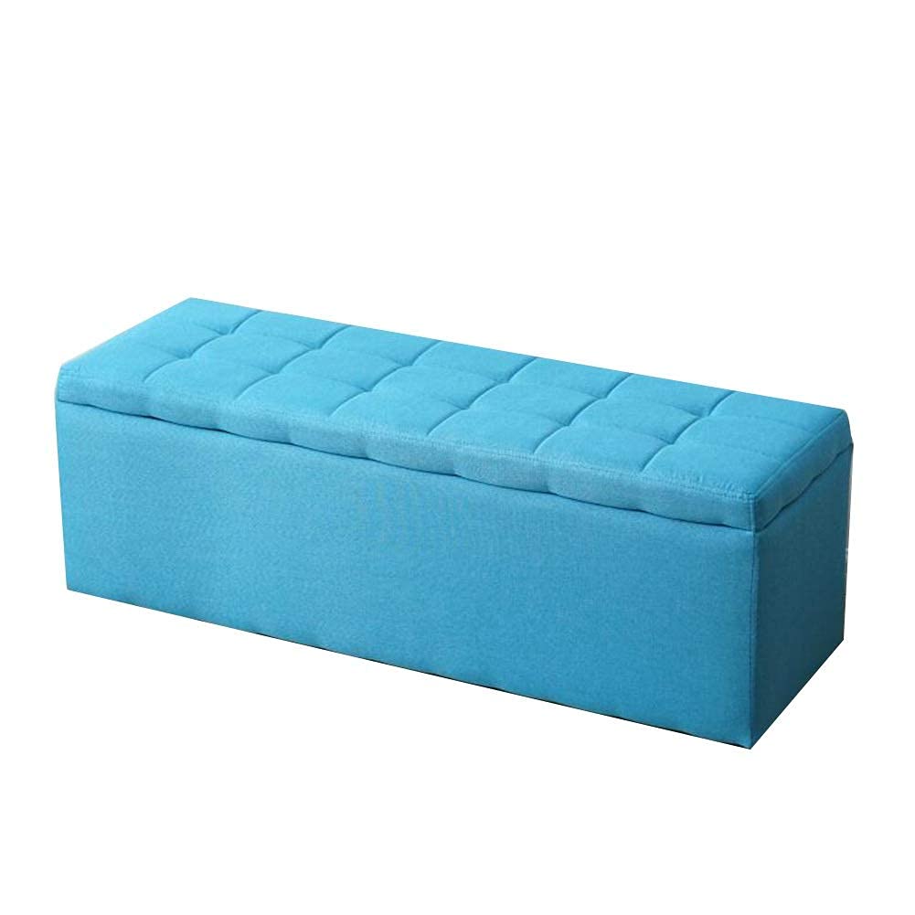Changer chaussures confortablement grâce au pouf coffre bleu
