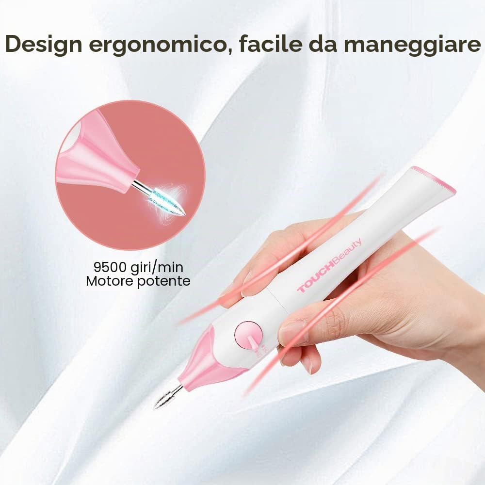 Fresa per Unghie,TOUCHBeauty Lima per Unghie Elettrica con 10 Accessori,Set Manicure e Pedicure Elettrico Kit con UV Lampade LED e Supporto, Portatile,Senza Fili AG-1335R(Rosa)