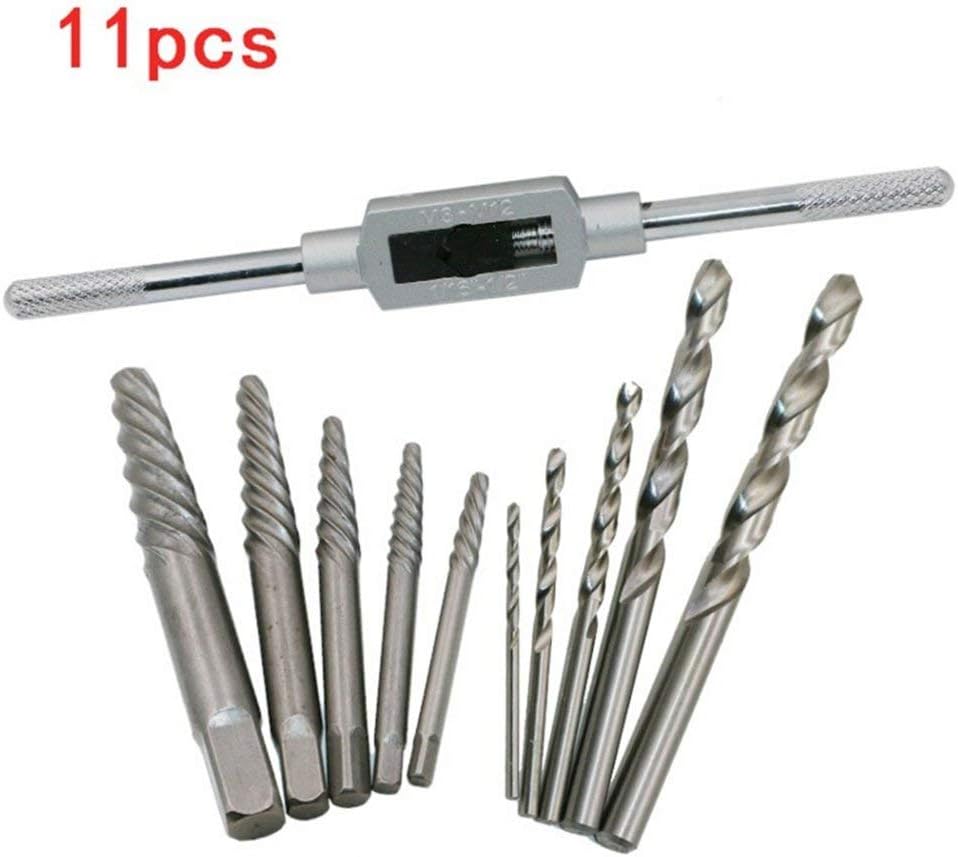 11Pcs Screw Extractor Tool Kit 3-10mm Damaged Broken Screw Remover Extractor Drill Bit Set Adjustable Tap Die Wrench Bolt Stud Remover Screw Extractor Broken Bolt Drill Bit