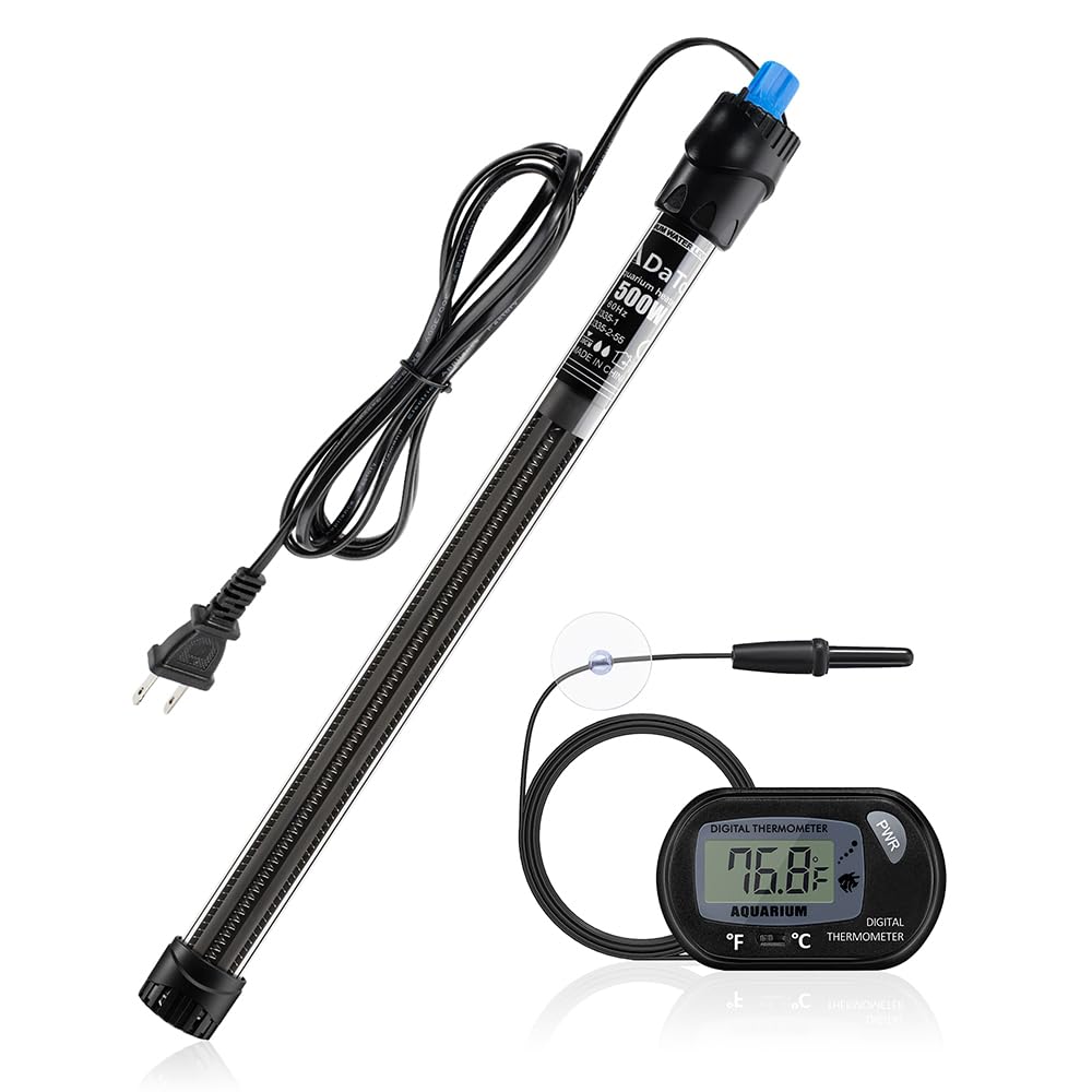 DaToo Chauffage d'aquarium submersible 500 W 500 W Thermostat réglable avec 2 ventouses et un thermomètre numérique gratuit pour eau salée et eau douce