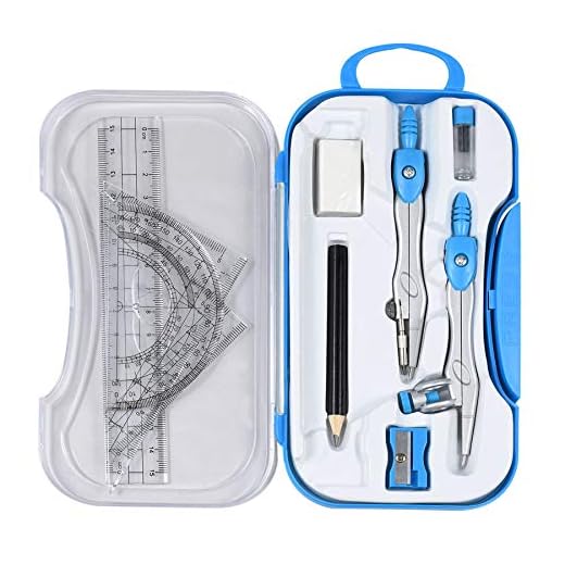 Math Geometry Kit Set 10 Pieces Student Supplies with Shatterproof Storage Box,Includes Rulers,Protractor,Compass,Pencil Lead Refills,Pencil,Eraser.for Woodworking, Drafting and Engineering Drawings