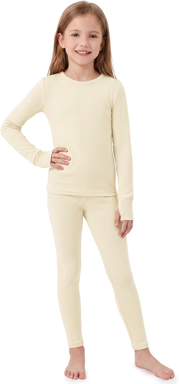 Haloumoning Girls Thermal Underwear Set Kids Warm Base Layer 5-14Y