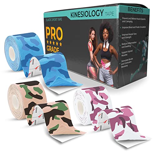 Dynamic Kinesio Tape Professionale 5cm x 5m Idrorepellente Tape Kinesiologico in Cotone Traspirante Latex Free Colla Ipoallergenica Elasticità 140%-160% Cerotto Ginocchio e Articolazioni 3 Roll