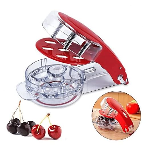 Locisne Revolutionary Cherry Pitter Olive Tool - 6 Cherries Red Remover with Pit and Juice Container