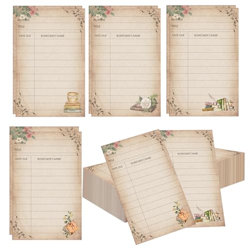 80 Pcs Vintage Library Cards Due Date Note Catalog Library Checkout Cards Reading List Bookmark for...