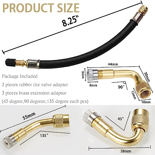 Image of 5 Pack Tire Valve Extension, 2Pcs 8.25 Inch Flexible Valve Stem Extenders with Brass 45 90 135 Multi Degree Schrader Tire Valve Stem Extension Adaptor Compatible for RV Bike Motorcycle Car (Black1)