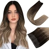 Easyouth Balayage Extensiones de Pelo Hilo Invisible 80g 16 Pulgadas Extensiones Hilo Castaño Más Oscuro a Castaño...