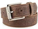 F&L CLASSIC Genuine Full Grain Western Engraved Tooled Leather Belt Strap or Belt 1-1/2" w/Snaps for Interchangeable Buckles,USA,Buffalo vintage,112-03,size 38