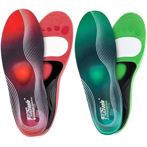 Bundle 2 Pairs PCSsole Heavy Duty High Arch Support Insoles Orthotic Pain Relief Shoe Inserts Red and Green Size L Cover