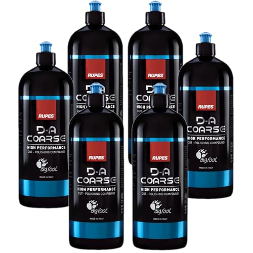 Rupes D-A-Coarse Series Six Count 1-Liter Bottles of Cut Polishing Compound - Excellent Clarity, Low Dusting & Easy Wipe Off, One Step Moderate-to-Severe Defect Removal