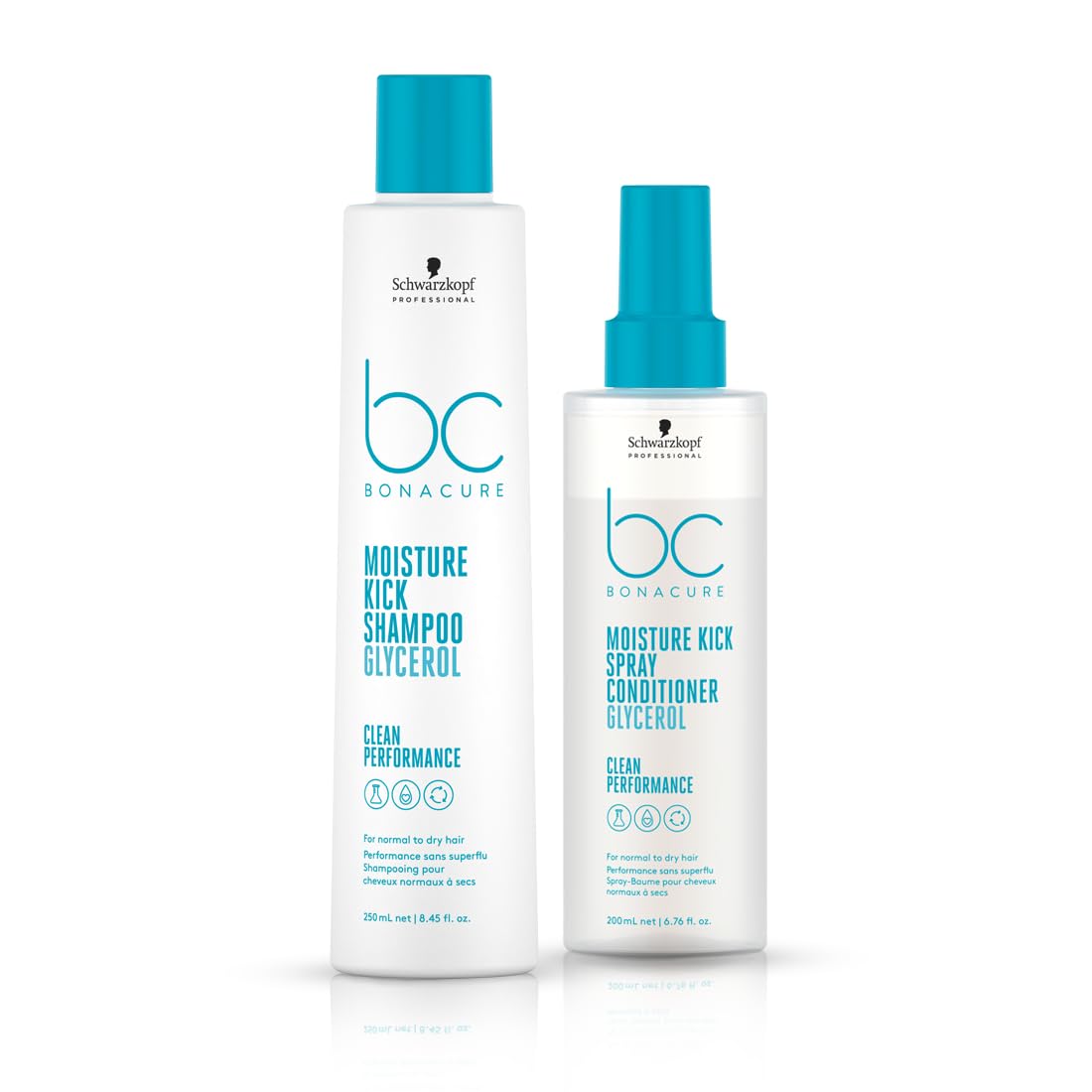 Professional New Bonacure Clean Moisture Kick Shampoo with Glycerol 250 ml + Spray Conditioner 200ml | COMBO for Dry Hair