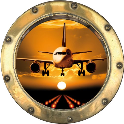 Stickers hublot trompe l'oeil Avion - H352 (30x30 cm)