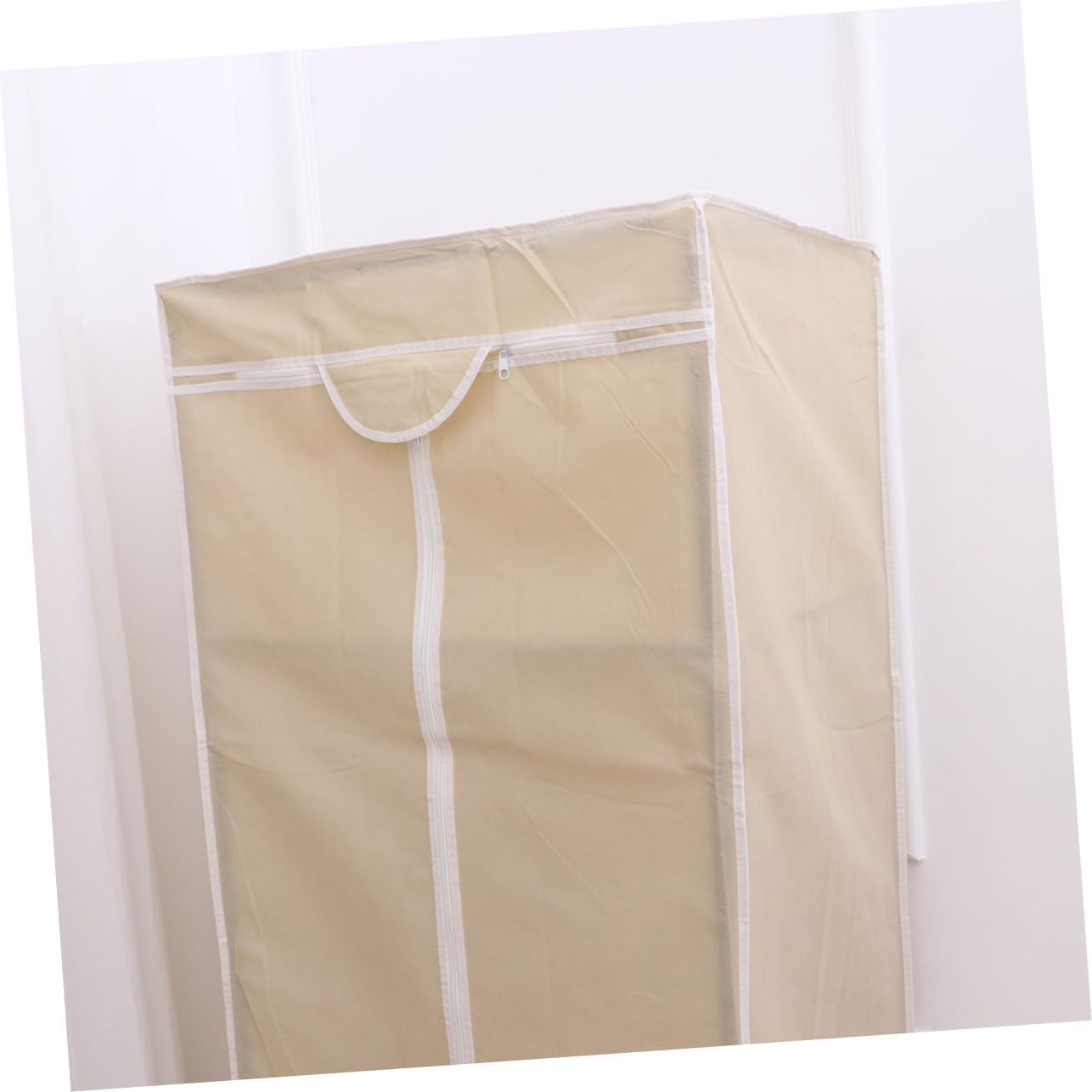 Portable Fabric Closet Organizer with Metal Shelves Dustproof Storage for and Spaces Beige Easy to Assemble Capacity