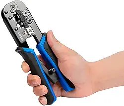 Alicate Crimpador Profissional RJ45 RJ11, Ferramenta Multifuncional C/Lâminas de Decapagem e Corte, Empunhadura Ergonômica, Para Cabos de Rede eTelefonico