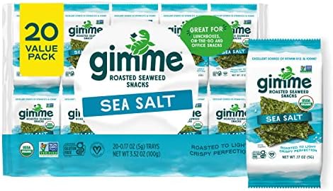 gimMe - Sea Salt - 20 Count - Organic Roasted Seaweed Sheets - Keto, Vegan, Gluten Free - Great Source of Iodine & Omega 3’s - Healthy On-The-Go Snack for Kids & Adults