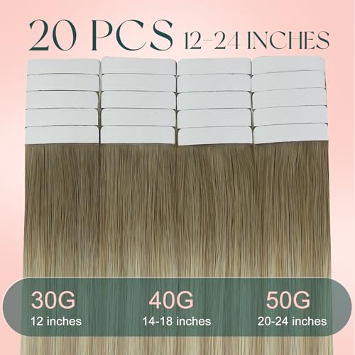 Image of Easyouth Tape in Extensions Human Hair Ombre Blonde Tape in Hair Extensions Human Hair Blonde Ombre Light Brown with Platinum Blonde Tape in Real Hair Extension for Women 22 Inch 20pcs 50g