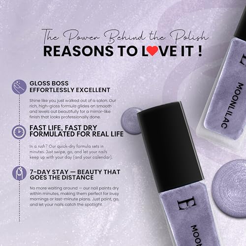 Image of MOONLILAC Vegan Nail Polish Lavender Color | Long Lasting Chip Resistant Formula | Quick Dry Glossy Finish | Non Toxic & Cruelty Free Nail Paint for Women | 10 ml