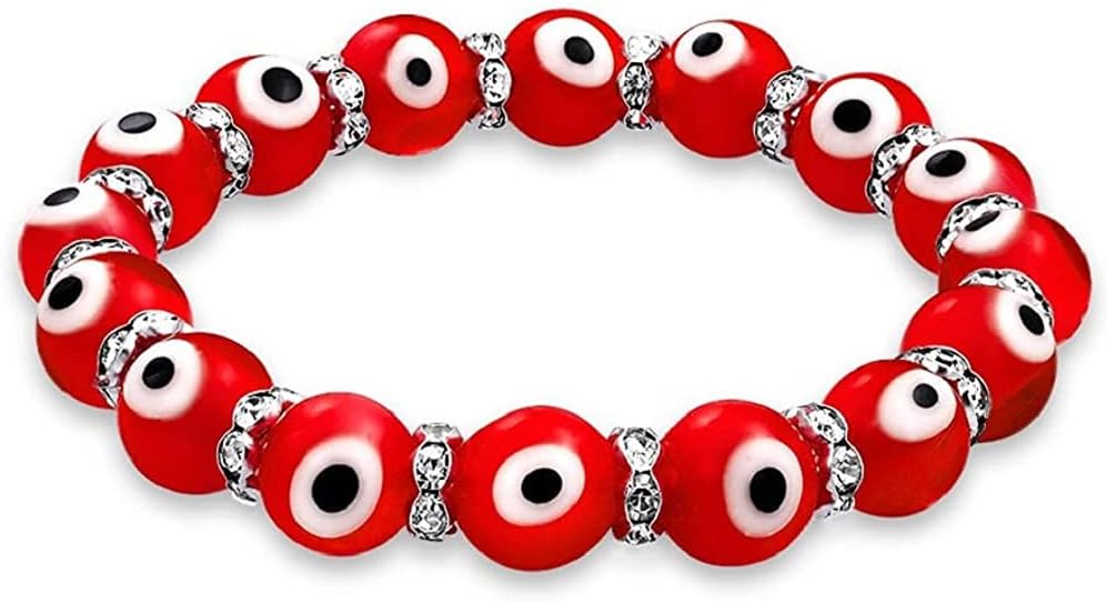 Colorful Turkish Glass Bead Good Luck Protection Evil Eye Stretch Bracelet Rondelle Crystal Spacer Stackable Protection More Colors for Women Teens B09BYYG4L6