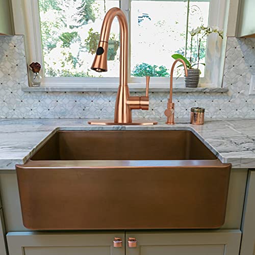 Single-Hole Pull-Down Sprayer Kitchen Sink Faucet Single Handle - Akicon (Copper) #TOP6