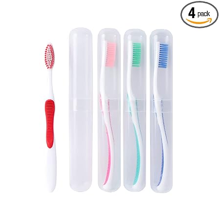 OZETTE Supreme Toothbrush with Special Filaments & Free Anti-Bacterial Container, cover, cap, holder, case (Pack of 4)
